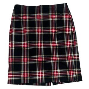 J. CREW Black Red Plaid Pencil Skirt Tartan Preppy Work Party Holiday Classic 6